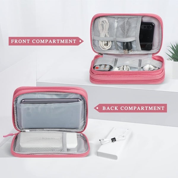 Dubbellagersväska för elektroniktillbehör, kabelorganiserare, universell reseväska för kablar, powerbank, USB-minne, laddare, hårddisk A-pink