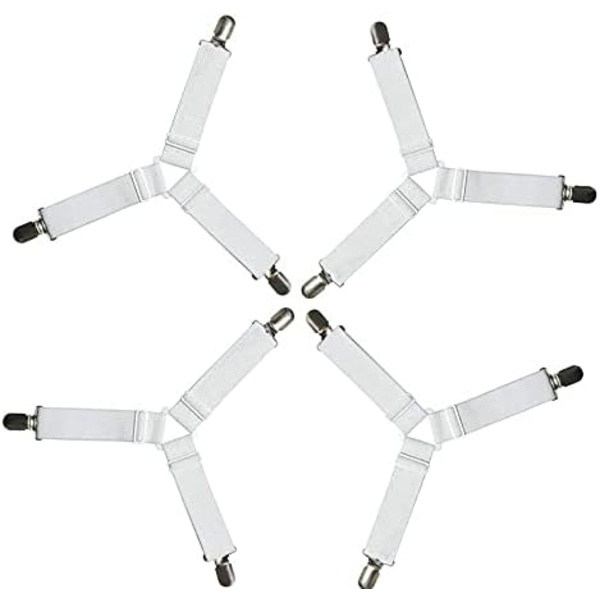 3 Klips Sengestøtte Sengelinned Fastgørere Madrasbetræk Klips Heavy Duty Sengelinned Elastiske Remme Justerbare 4 STK White 3 Clips