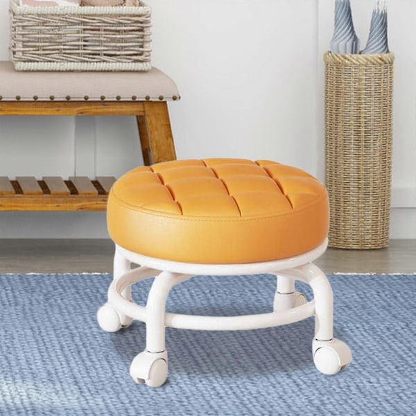 360° Roterande Rullpall Hushållspall Flyttbar Pall Lågt Buller Remhjul Låg Pall Universella Svängbara Hjul För Kök Hem Orange 30cmx28cmx6cm
