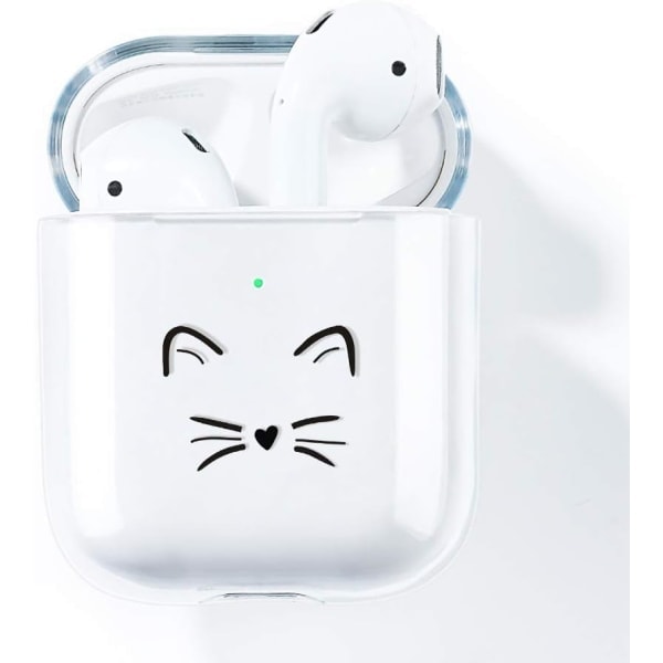 Katt AirPods-fodral, Kompatibelt med AirPods 2 & 1 Fodral Transparent Silikon Skyddande Fodral AirPods-fodral (Framsida LED Synlig) Stötsäkert Fodral