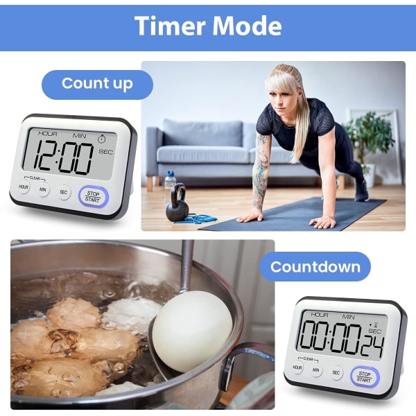 Keittiöaika-ajastin Herätyskello Monitoiminen Digitaalinen Keittoaika-ajastin Suurella LCD-näytöllä Suuret Numerot Alaslaskenta-ajastin Ylöslaskenta