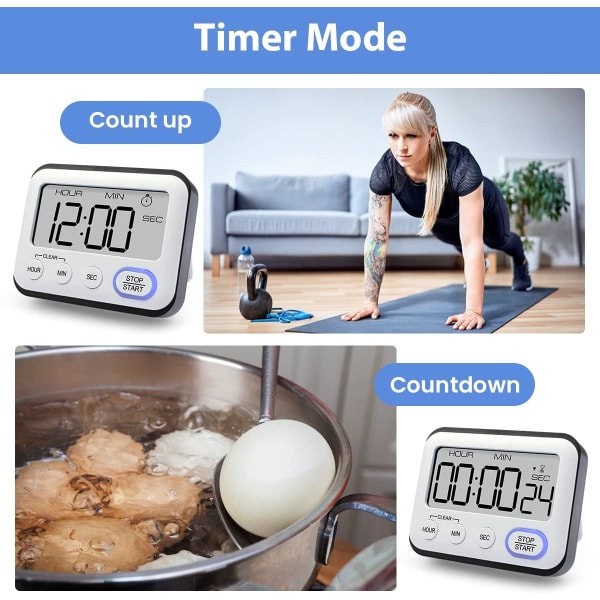 Kök Timer Alarmklocka Multifunktionell Digital Matlagningstimer med Stor LCD-skärm Stora Siffror Nedräkningstimer Räkna upp