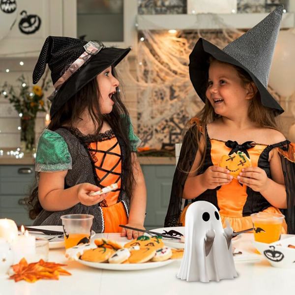 Spökfigur, Läskig Harts Spökstaty Halloween Dekorationer, Söta Finger Spökprydnader, Perfekt för Veranda Halloween Deko