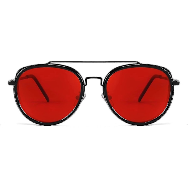 Retro Punk -aurinkolasit, pyöreät punk-tyyliset kaksoissiltalasit naisille ja miehille B2822 Red Lens