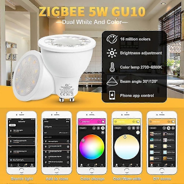 GLEDOPTO 120 Grader 5W Zigbee APP-styrt GU10 RGB+CCT LED-spotlightpære BoSaiD