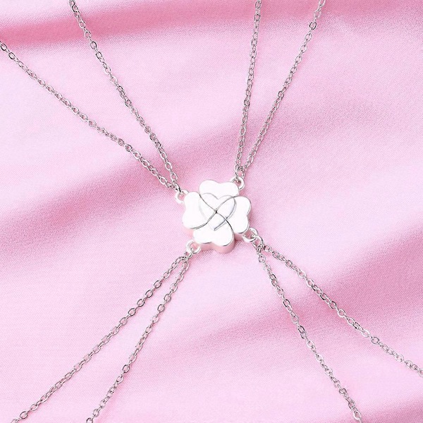 4 kpl Parhaan Ystävän Kaulakorut Magneetti Sydänriipus Choker Sydän Neljänlehtiapila Silver Plated