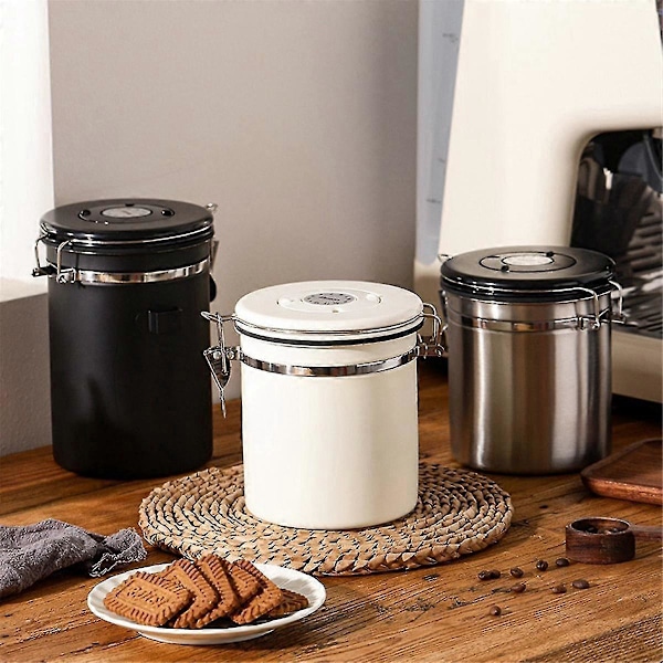 Kaffeburk Lufttät Bönbehållare med Datumspårare Rostfritt Stål Köksförvaringslåda 1.8L