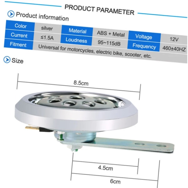 Φ85mm 12V 110db Super Høy Universal Motorsykkel Elektrisk Horn Høyttaler
