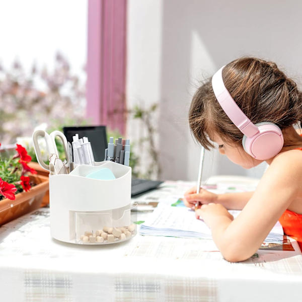 Roterende Pen- og Blyantsholder, 4 Rum Pen Pot - Skrivebordsstationær Opbevaring Makeupbørsteholder til Hjem og Kontor, Pen Organiser Desk Tidy White