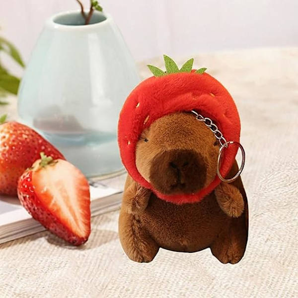 Kapibara-Plush-Avaimenperä Täytetyt Eläimet Avaimenperä Syntymäpäivälahja Pehmeä Realistinen Koristeellinen Reppu-Laukku Ripustus Tytöille Pojille Red