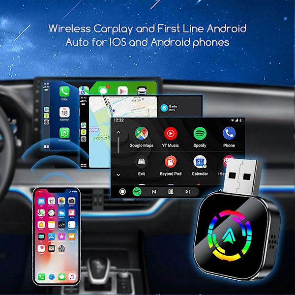 Carplays Androids Auto Boks Problemfri Trådløs Forbindelse til Sedan Bil Black White Label