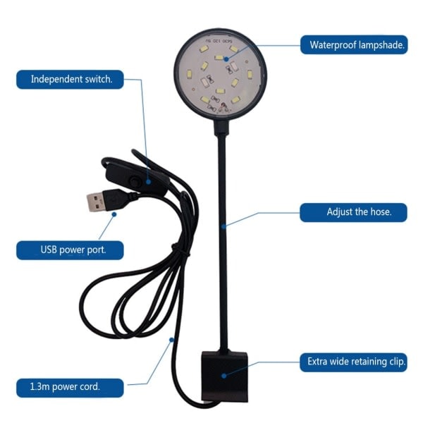 LED akvarielys, clip-on akvarium, belysning til små og mellemstore akvarier