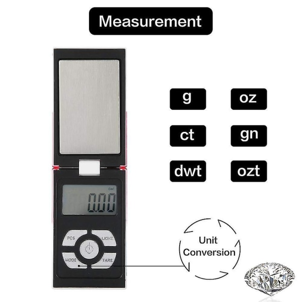 Digital våg, 200g/0.01g bärbar högprecisions smyckesvåg elektronisk digital fickvåg, gram mini våg
