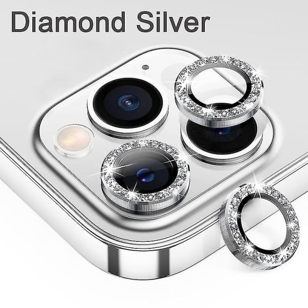 Linsskydd för Iphone 14 13 Pro Max 12 11 Kameraskydd Glasfilm Diamant Silver 12 eller 12Mini (2 ST)