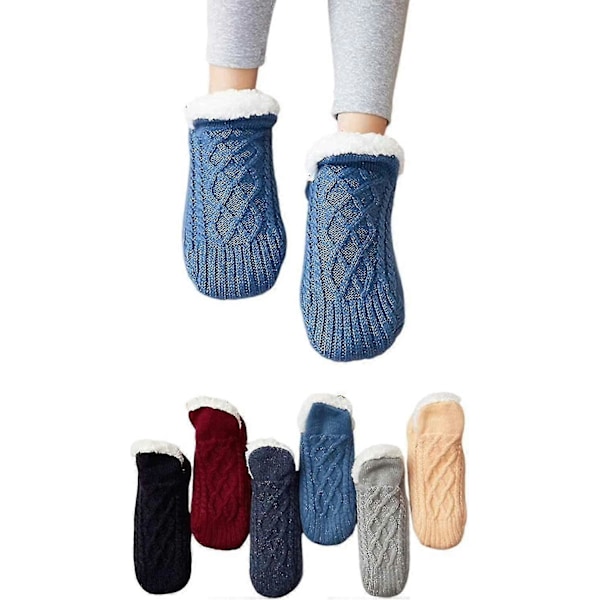 1 Par Vævede Indendørs Sokker Sutsko i Velour, Skridsikre Termosokker til Indendørs Brug, Farvel til Følelsesløshed, Hævelse Blue M for EU Size 40-42