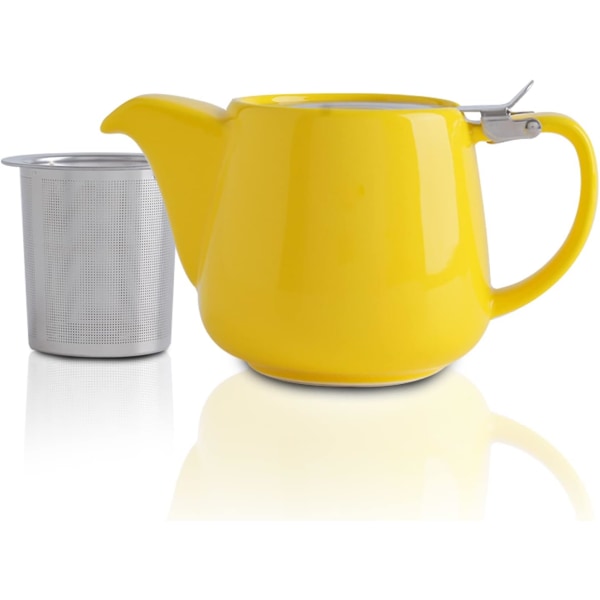 Porselen tekanne med SLS-lokk og avtakbar infuser, 550 ml / 18,6 oz keramisk tekanne for blomstrende og løse bladte Yellow