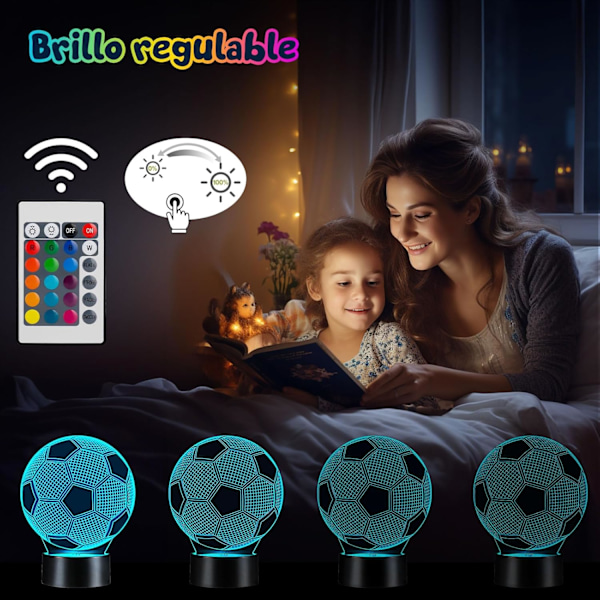 Fodboldgave til drenge 8-10 år, 3D LED natlampe med fjernbetjening, fødselsdags juledekoration fodbold