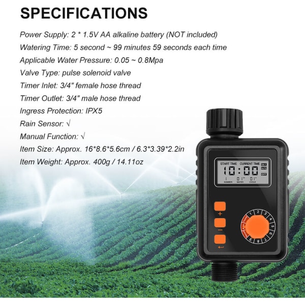 Elektronisk Vandingsstyring Stor LCD-skærm Automatisk Vandingstimer Vandtæt Vandingsstyring 9 Samtidige Programmer