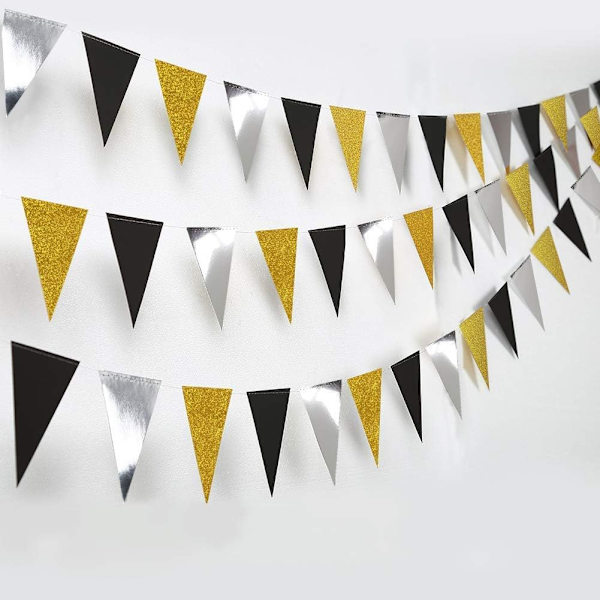 Kaksisivuinen Glitter-paperi Kolmion Lippu, Bunting-lippu Banner Syntymäpäiville, Lomalle, Hääjuhliin, Vuosipäivään, Valmistumiseen, Joulujuhliin, Koristeluun