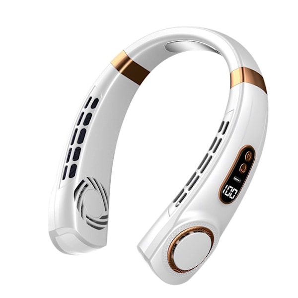 2024 Ny Portabel Halsfläkt USB Utomhus Tyst Sport Uppladdningsbar Hög Vindkraft Bladlös Liten Fläkt SZS0867 White