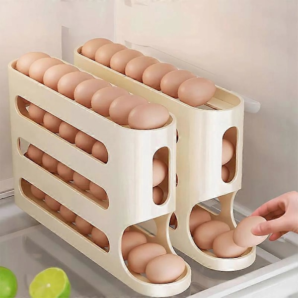 Automatisk Rullande Ägghylla Glidande Äggförvaringslåda 4 Våningar Stegtyp Cream colour