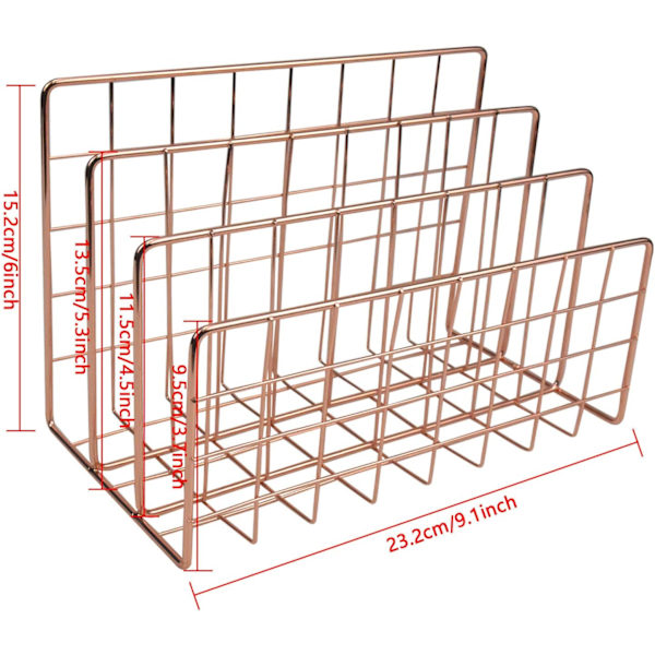 Metallisk Magasinholder for Skrivebord, Filholder med 3 Rom, Jerntråd Oppbevaringshylle, Filorganisator, Holder, Multifunksjonell Brevfil, Bokoppbevaringskurv Black