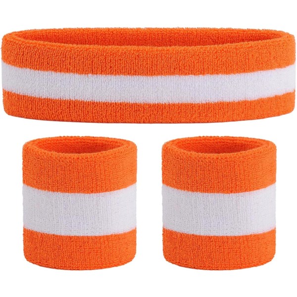 3 kpl hikoilun hihansuita: urheilupäähineitä, rannehihansuita, terry-kangasrannehihansuita, koripallo-rannehihansuita ja kosteutta siirtäviä päähineitä Orange/White/Orange