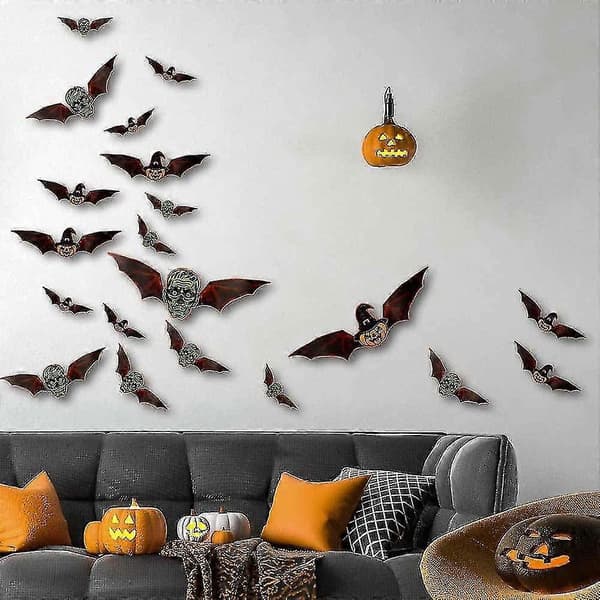 Halloween Fladdermöss Väggdekor Pumpa Fladdermus 3D Dekor Fönsterdekaler För Hemfester BF002