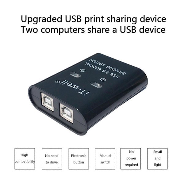 USB Switch Selector KVM Hub Adapter 2 PC Deling 1 USB Printer Delingsenheder White