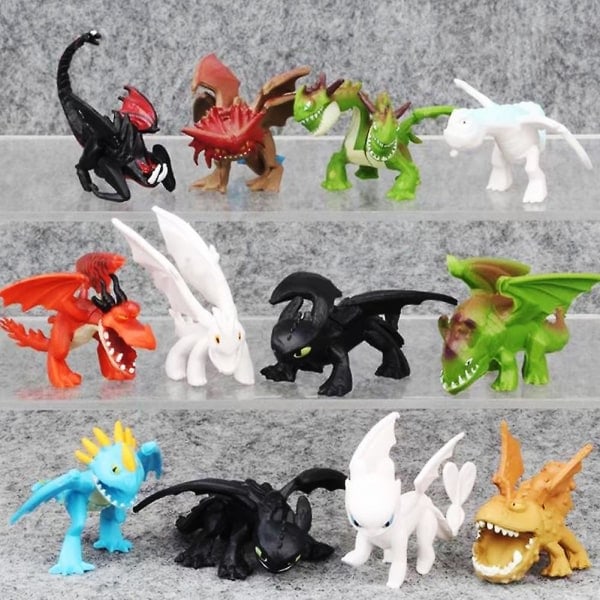 12 st/set Draktränaren Actionfigurer Tandlöse Ljus Natt Fury Mini Modell Figurer Dockor Leksaker för Barn Pojkar Flickor Present Samling