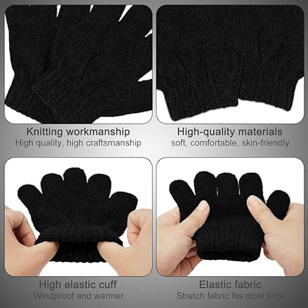 3-pack Vintermössa, Halsduk och Vantar för Barn 2-8 år - Pojkar och Flickor. Vintertillbehör Set, Tjock Stickad Varm Fleecefodrad Termisk Set Black