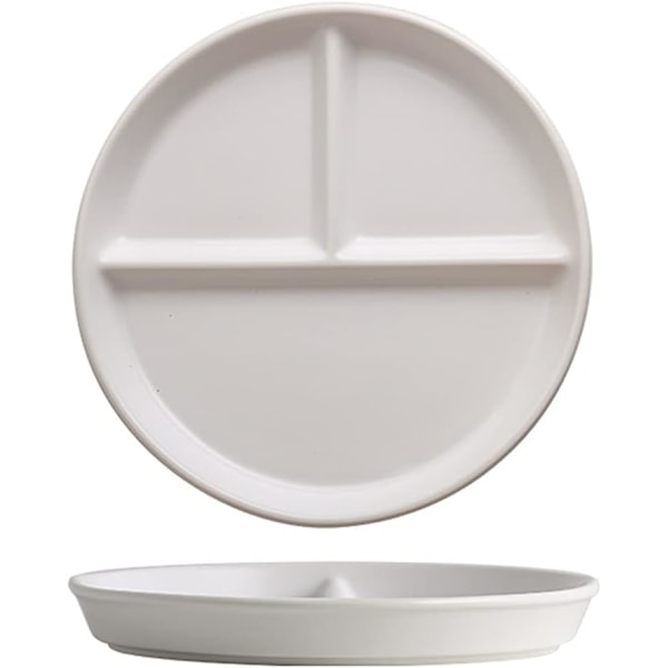 Porselen delt tallerken, moderne stil, rund, 1 gjenbrukbar 20,2 cm tallerken for desserter, frukt, snacks, forretter White