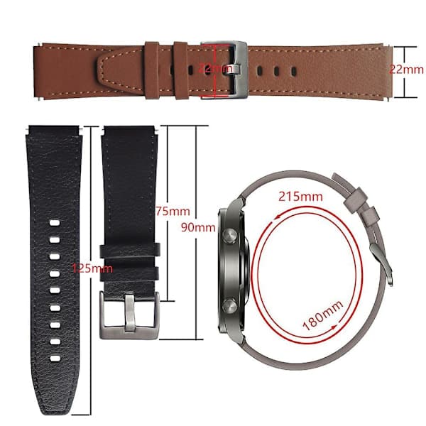 Læderrem til Huawei Watch GT2 Pro Black Red Lines