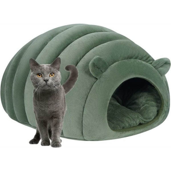 Varm Katt Hus Mjuk Kupol Grottan Kitten Kennel mysig hund ​​korg säng inomhus husdjur bo sov säck med avtagbar kudde för valp små djur Green