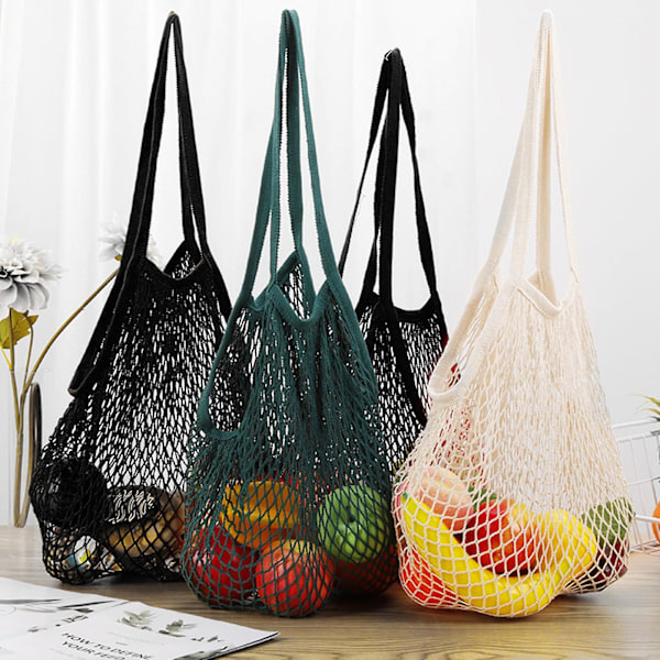 Mesh Bag - Gjenbrukbar, Vaskbar, Foldbar Bomullsnettpose for Frukt, Grønnsaker og Varehandel - Kjøkkenutstyr Atrovirens