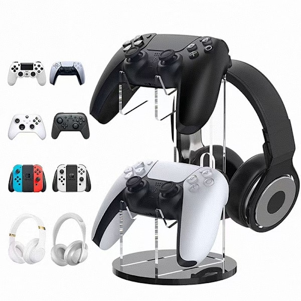 Oppbevaringsstativ, 2-i-1 spillkontroller- og headsetholder for PS4, PS5, Xbox