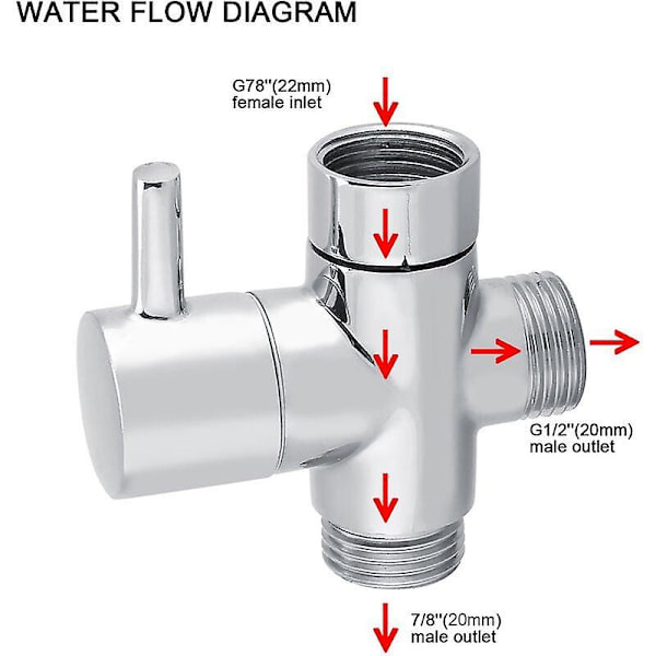 Jeffergarden 3-veis T-formet Avleder Stengeventil Dusj Toalett Bidet Sprøyte Vannadapter Kromfarge