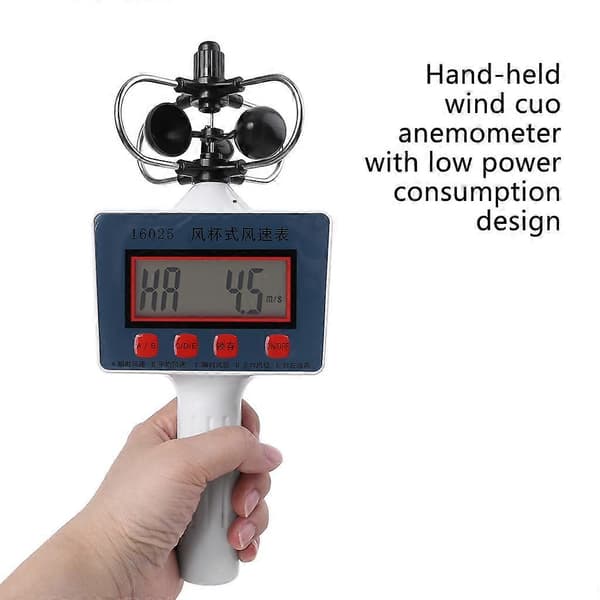 Unik Design Vindhastighetsmätare LCD-Display Energibesparande Kopp-stil Anemometer