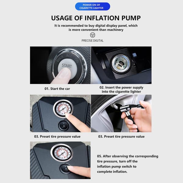 Bilpump, uppblåsbar pump, bärbar liten bil däckfyllningspump, elektrisk pump, hög effekt