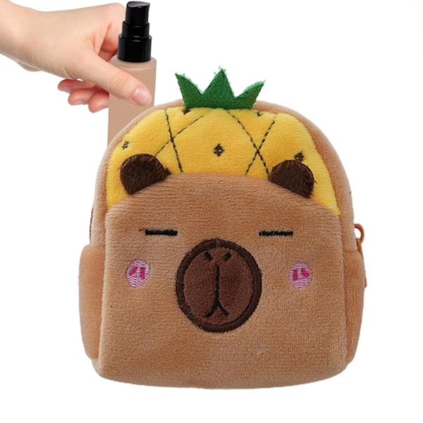 Capybara Lommebok Søt Plussj Capibala Veske Bærbar Dyretema Oppbevaringspose for Gutter og Jenter, Hodetelefoner, Snacks, Godteri 9x10x5 Cm Yellow