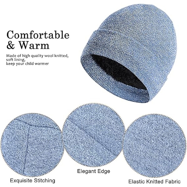 Vinter Unisex Beanie Hatt, Skjerf og Hansker Sett, Elastisk Strikket Hatt Langt Skjerf Berøringsskjermhansker Med Tykk Fleece Innerfôr for Menn og Kvinner Light Blue