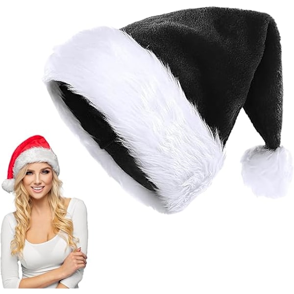 Julemandshuer til Voksne Julehatte - Luksuriøse Julemandshuer Julemandshuer Plys Julemandshue, Juleferiehat Tyk Julemandsfancy Dress Black