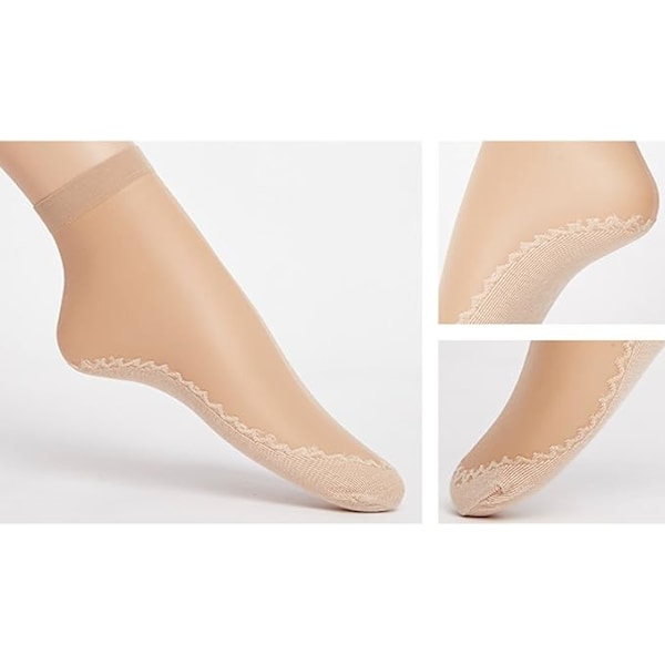 Dames 12 Par Silke Anti-Skli Cotton Sole Gjennomsiktige Ankelhøye Strømper Strømper Forsterket Tå, Gjennomsiktige Ankel Nylon Pop Strømper 6 Pairs Black & 6 Pairs Beige 4-9