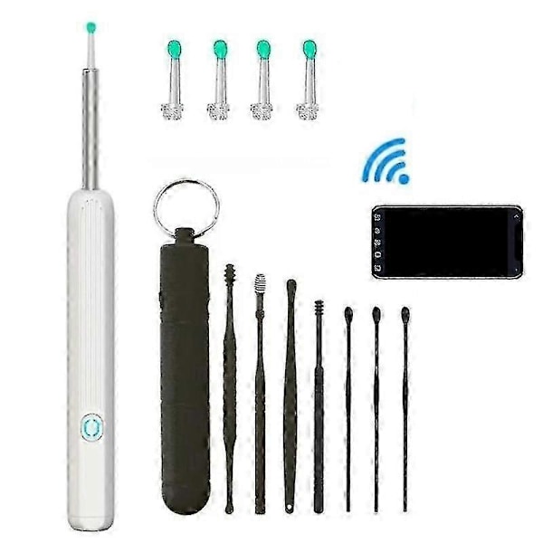 Trådløs Smart Visuel Ørerenser USB WiFi Otoskop TW1 Ørevoksfjernelsessæt med Kamera Øre Endoskop HD 1080P til iPhone iPad Android White