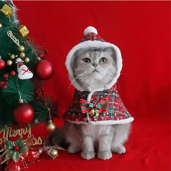 Joulupukki-kissan hupullinen lämmin takki Pienille Koirien Vaatteille Kissat Puku Vaatteet Lemmikkieläimet Joulupukki Cosplay Puku