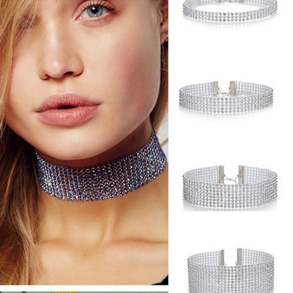 Rhinestone Choker Halskjede Sølv Glitrende Krystall Halskjeder Brude Halskjede Smykker for Kvinner 3