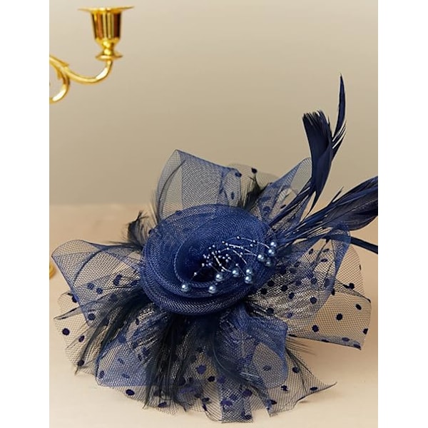 Mesh-fjær Fascinator Blomst Hårklipp Fascinatorer Hatt Brudeslør Bryllup Kirke Te Party Derby Hatter Løpshatter Dark Blue