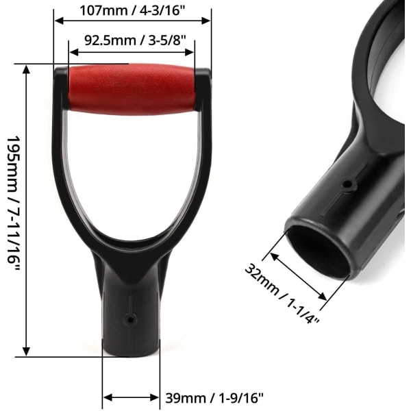 Spade Håndtag, Erstatningshåndtag til Havegaffel, 32 mm / 1-1/4 \" Indvendig Diameter til Grave- og Riveværktøj