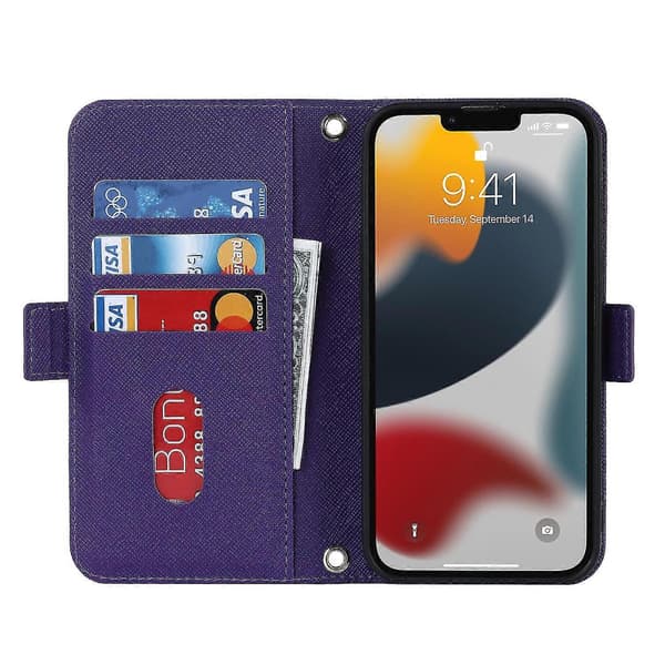 Lanyard Lærveske for iPhone 13 Pro Max Purple