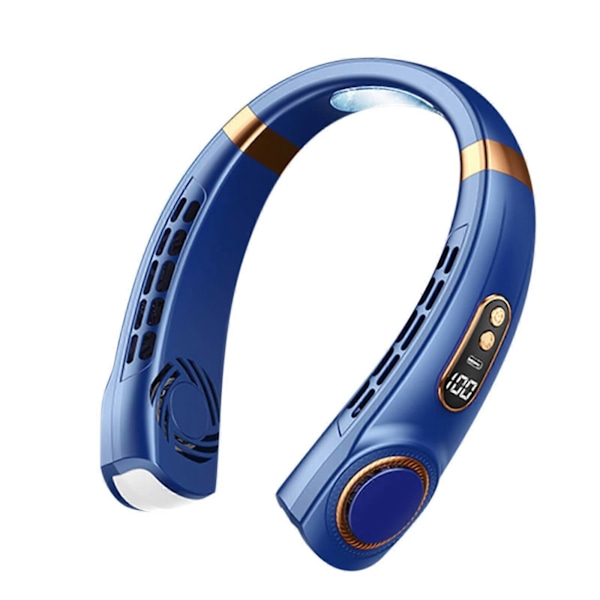 2024 Ny Portabel Halsfläkt USB Utomhus Tyst Sport Uppladdningsbar Hög Vindkraft Bladlös Liten Fläkt SZS0867 Blue